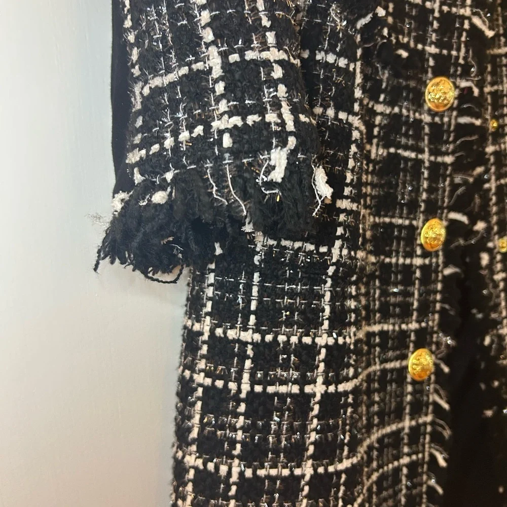 VISHAL Size Small Black and White Tweed Coat with Gold Buttons, Calf length - Picture 3 of 13